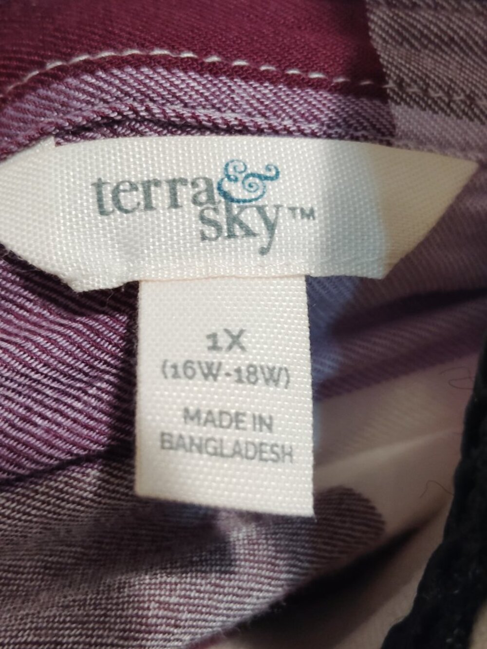 Terra & Sky Women's Fall Fashion Plaid button Down Shirt Purple White Size 1x - Picture 6 of 6